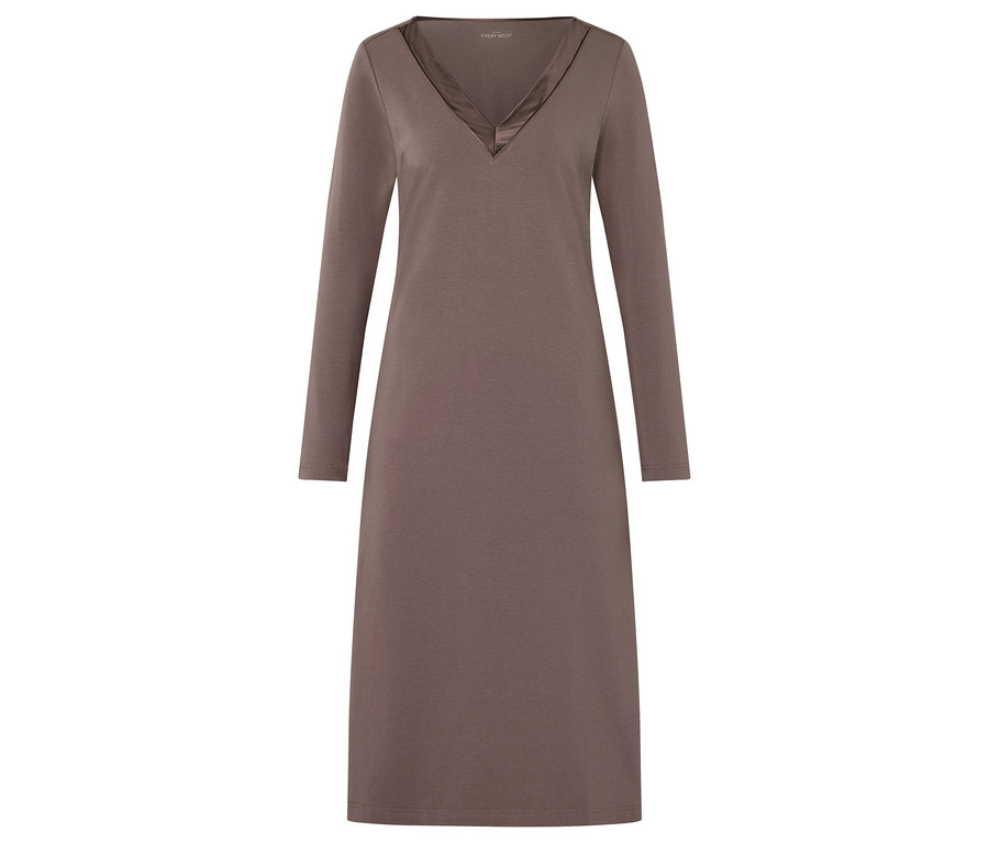 Hnědé šaty s dlouhým rukávem a výstřihem do V.
