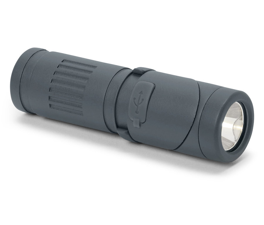 Šedé 2-v-1 LED multifunkční svítidlo leží vodorovně.