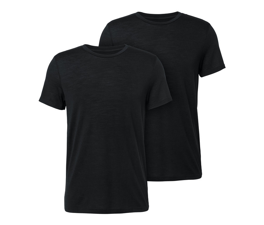 Dvě černá trička s krátkým rukávem s merino vlnou.