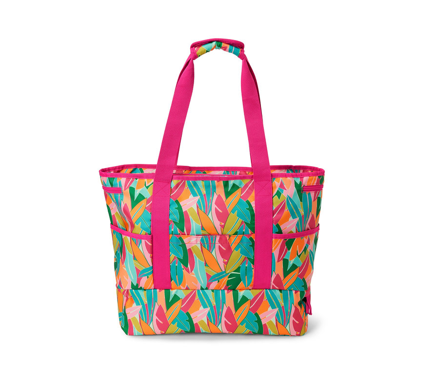 Plážová taška s celoplošným potiskem listů.