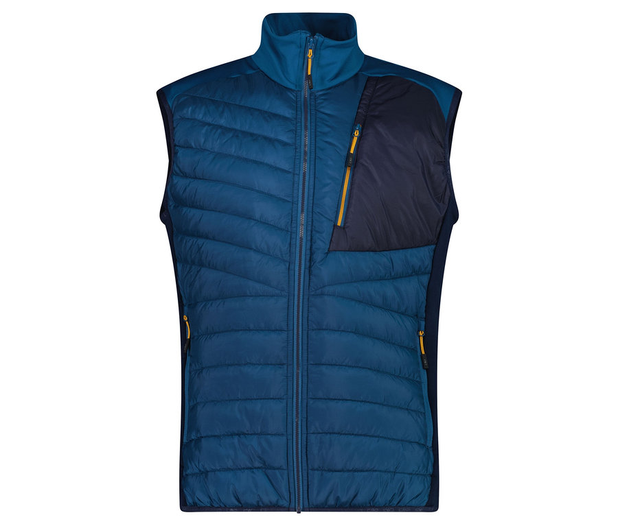 Modro-tyrkysová prošívaná vesta se zipem a kapsami.