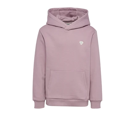Světle fialová mikina s kapucí hummel® HMLJR Loose Hoodie Bee s klokaní kapsou a žebrovanými manžetami.