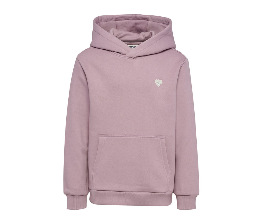 Světle fialová mikina s kapucí hummel® HMLJR Loose Hoodie Bee s klokaní kapsou a žebrovanými manžetami.