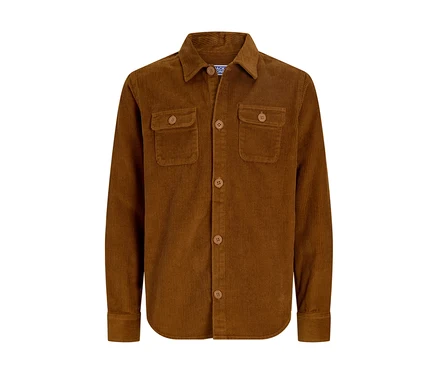 Hnědá manšestrová košile Jack & Jones Regent s dlouhými rukávy, dvěma náprsními kapsami a knoflíkovou légou.