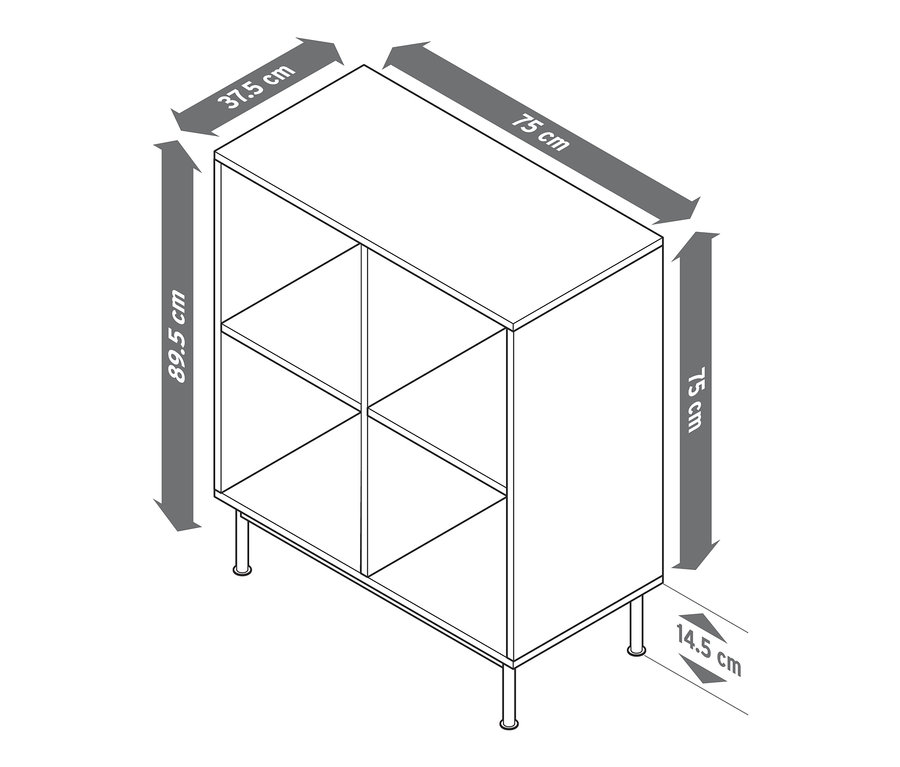 Otevřený regálový modul Flemming o rozměrech 75 x 75 cm s vyznačenými rozměry.
