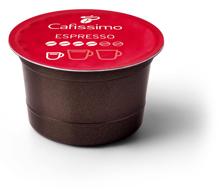 Kapsle Cafissimo Espresso elegantní s červeným víčkem.