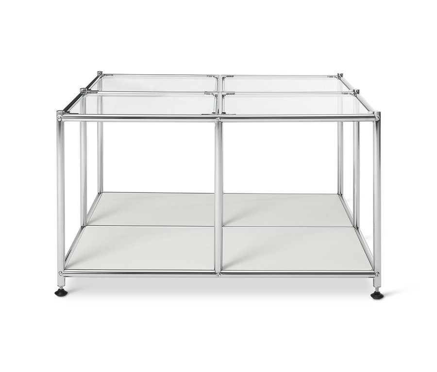 Bílý kovový konferenční stolek »CN3« se 4 skleněnými deskami.