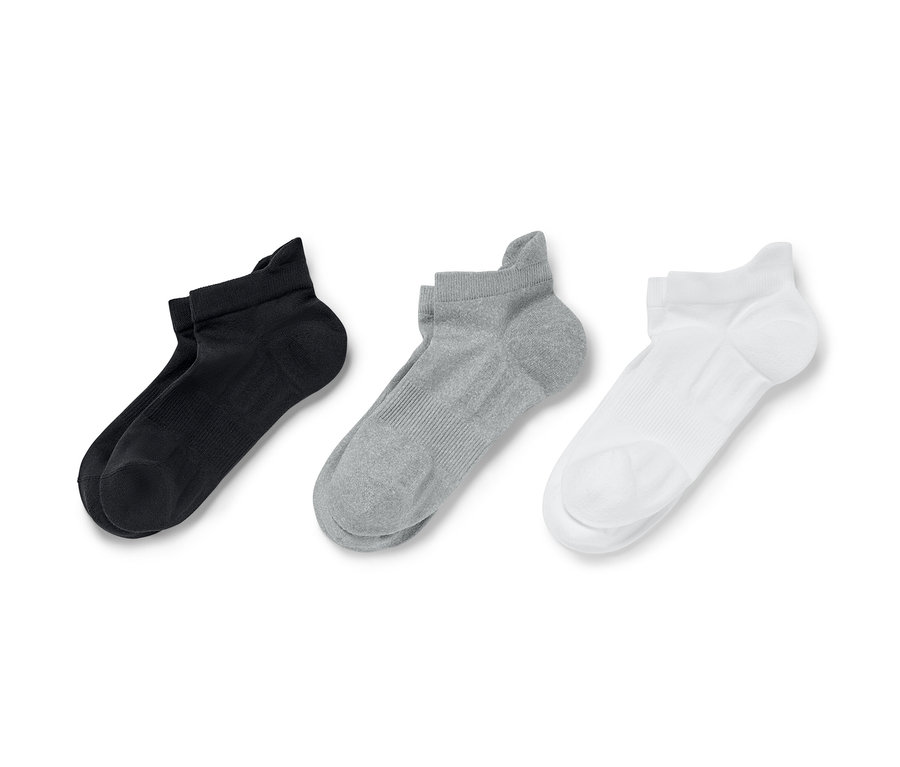 Černé, šedé a bílé sportovní ponožky, 3 páry.