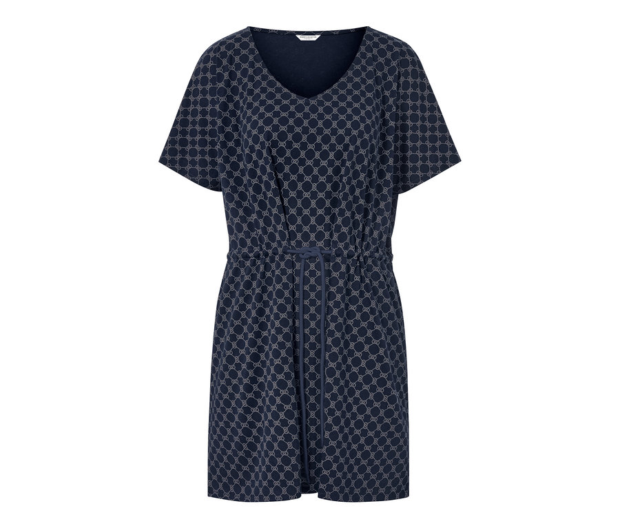 Tmavě modrá plážová tunika s krátkými rukávy a vzorem.