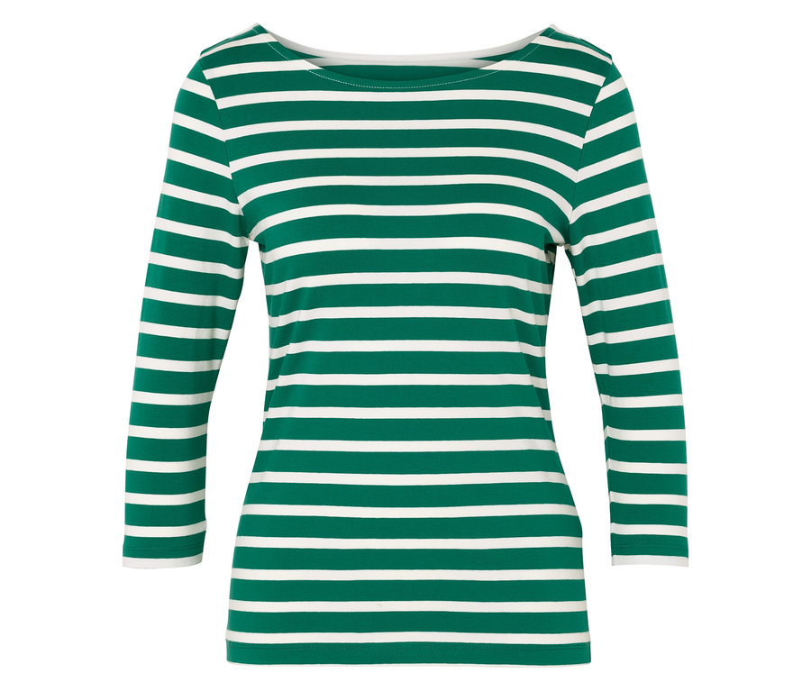 Zelenobílé pruhované tričko s dlouhým rukávem.
