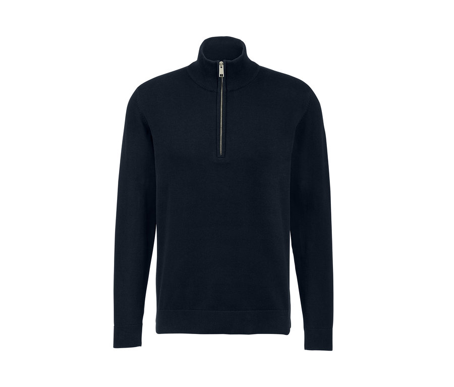 Tmavě modrý svetr troyer z hrubé pleteniny se zipem.