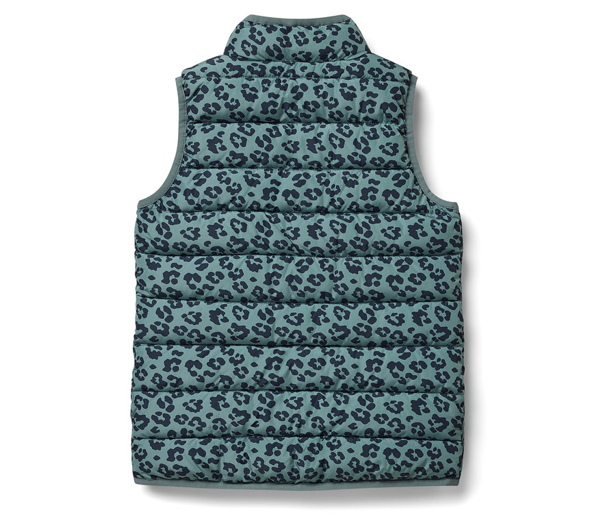 Dětská prošívaná vesta s leopardím vzorem.