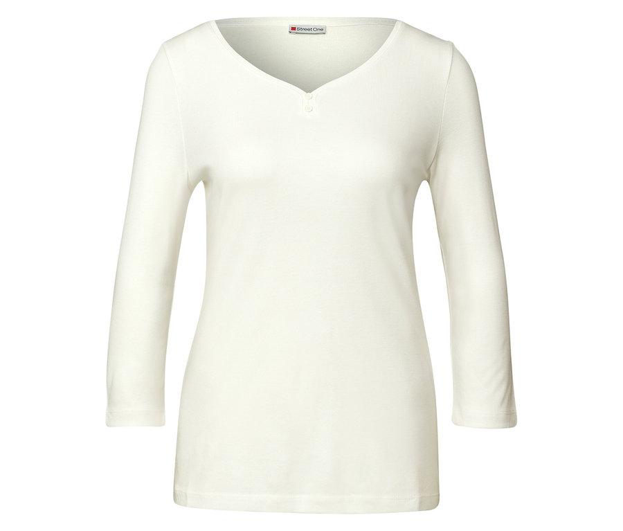 Bílé triko s 3/4 rukávem a knoflíkovým detailem Street One.