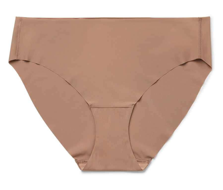 Dámské spodní prádlo ve světle hnědém odstínu, izolované na bílém pozadí.
