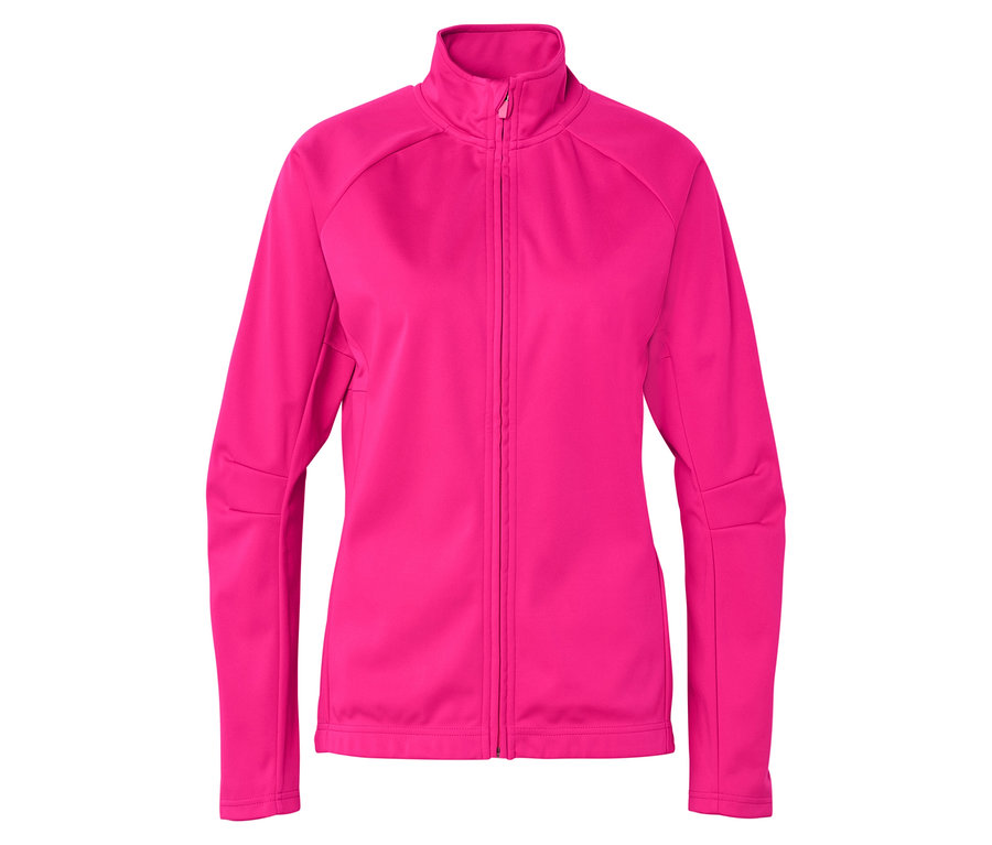 Růžová fleecová bunda s plným zipem zobrazená na bílém pozadí.