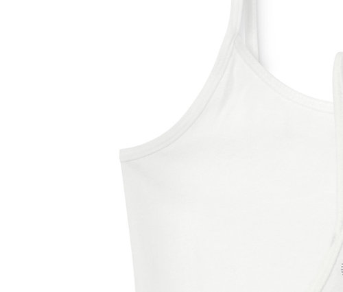 Tři dívčí nátělníky v černé, bílé a puntíkované barvě.