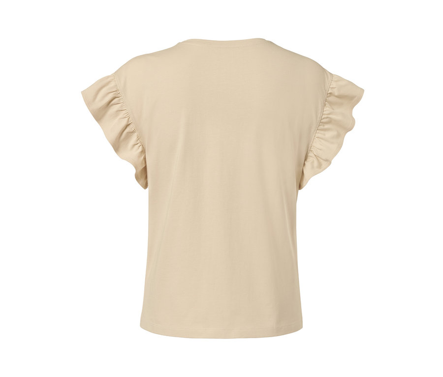 Pískové triko s volánky na rukávech.