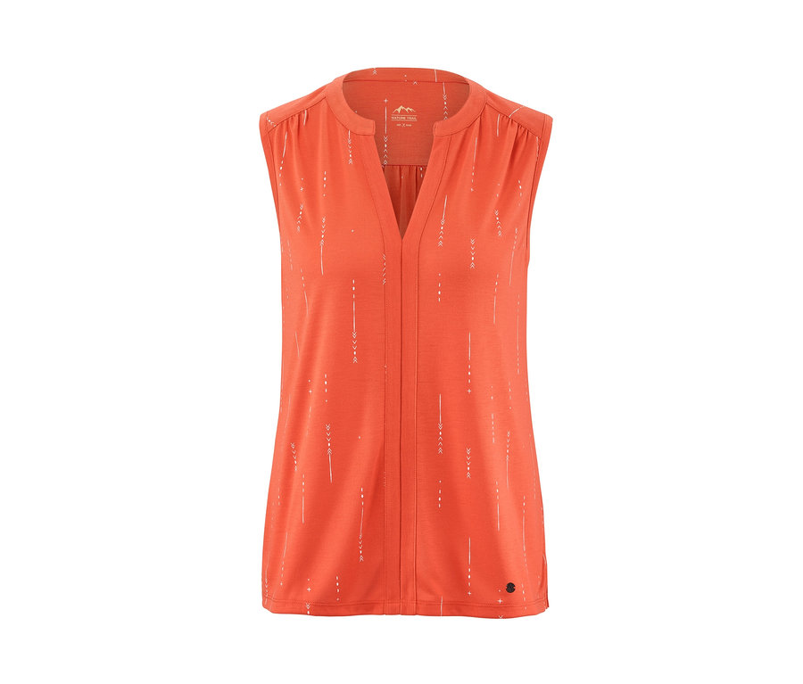 Oranžový funkční top s bílým potiskem.