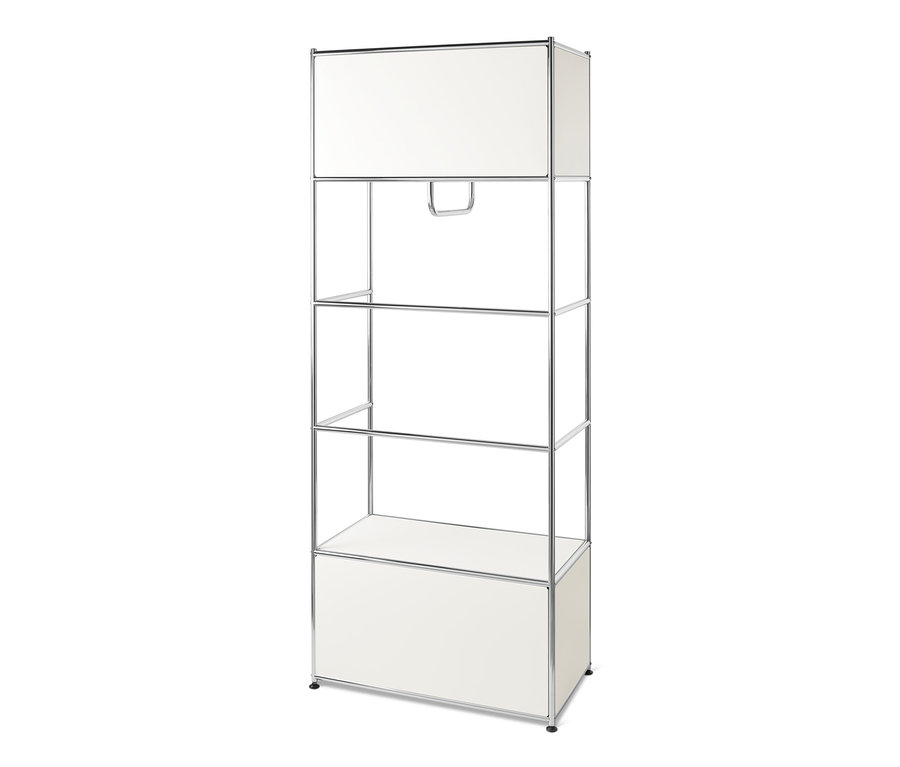 Bílý kovový věšák na šaty CN3 se dvěma policemi.