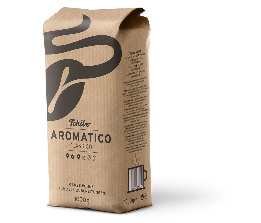 Balení 1000 g zrnkové kávy Aromatico Classico na bílém pozadí.