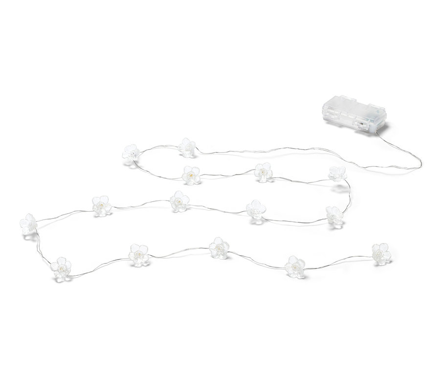 Světelný řetěz s mikro LED »Květy« na bílém pozadí.