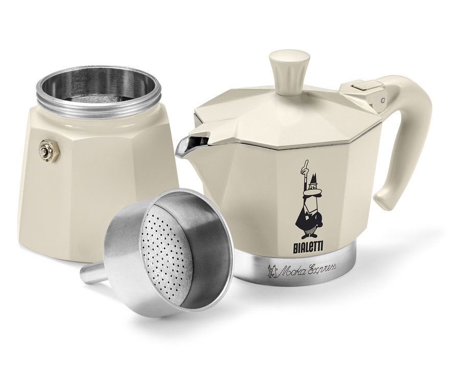 Rozložená krémová konvička na espresso »Bialetti Moka Express« 190 ml.