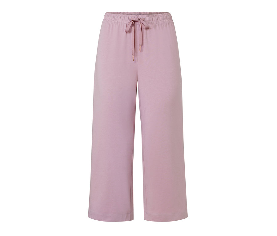 Fialové pyžamové kalhoty se stahovací šňůrkou.