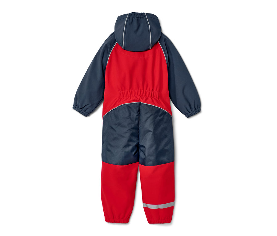 Červeno-modrá dětská softshellová kombinéza.