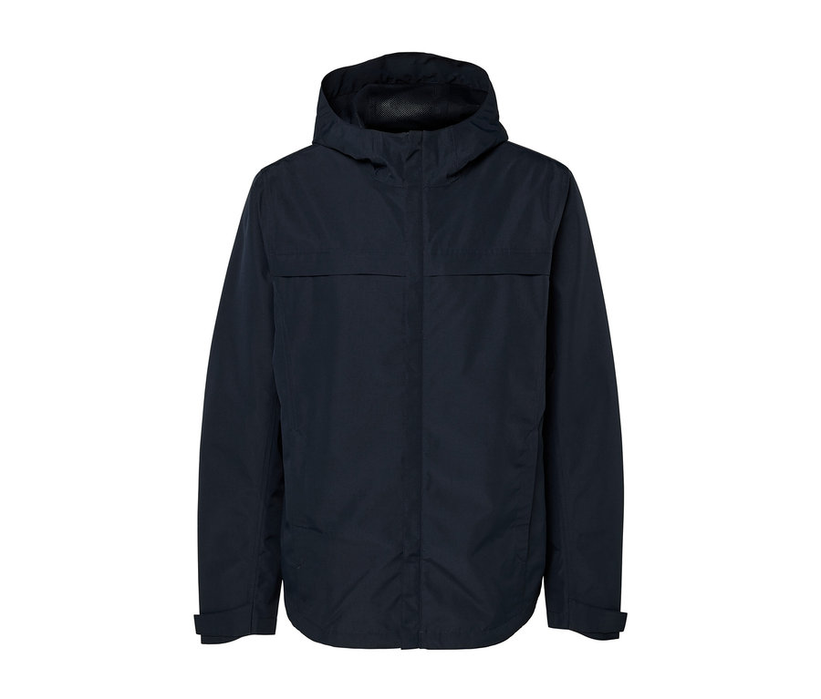 Tmavě modrá funkční parka s kapucí.