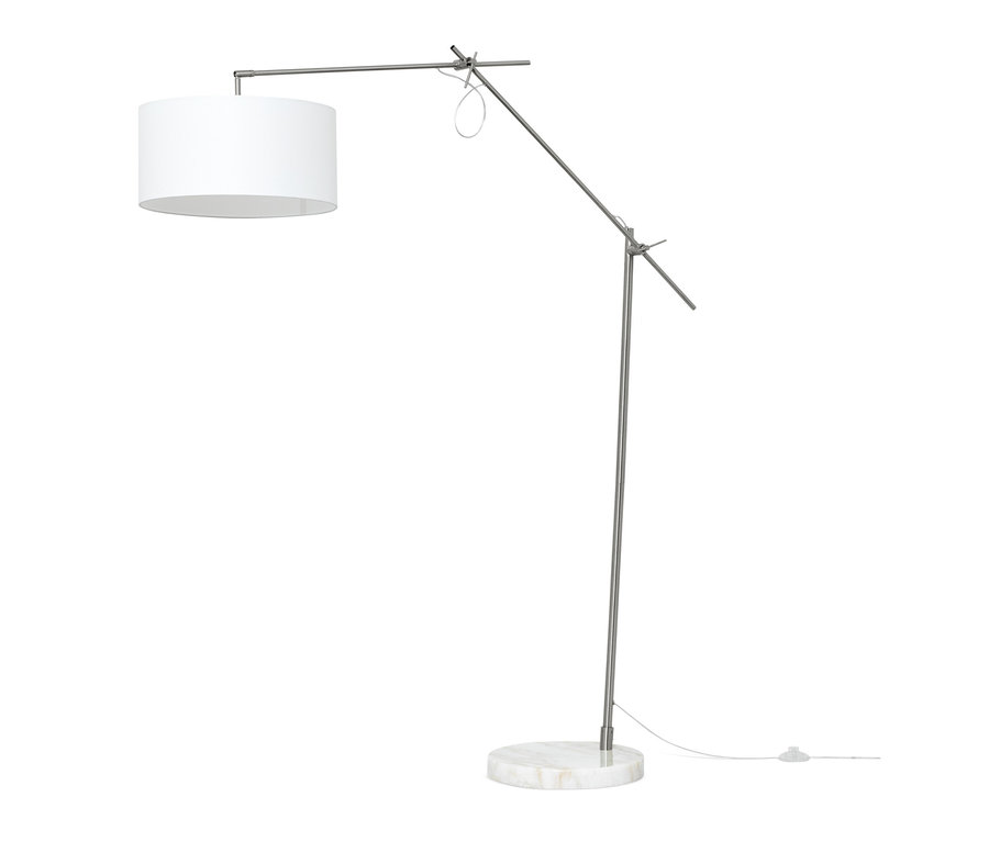Stojací lampa s textilním stínítkem.