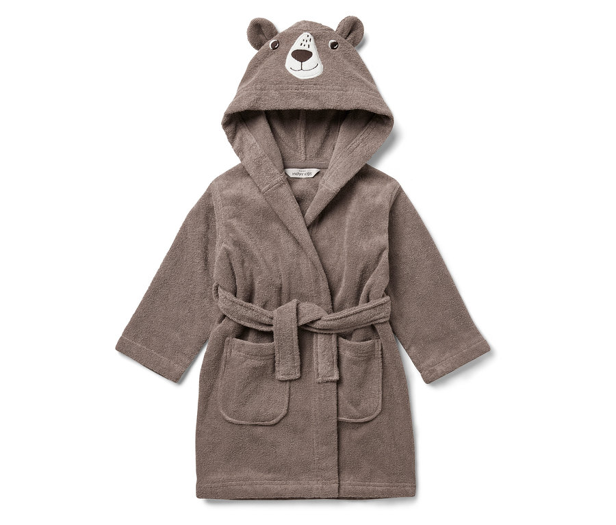 Hnědý župan s kapucí s medvědími ušima a obličejem.