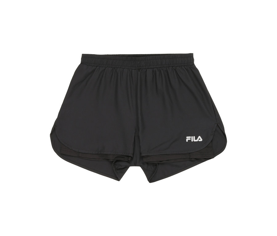 Černé funkční šortky FILA pro ženy, zobrazené zepředu.