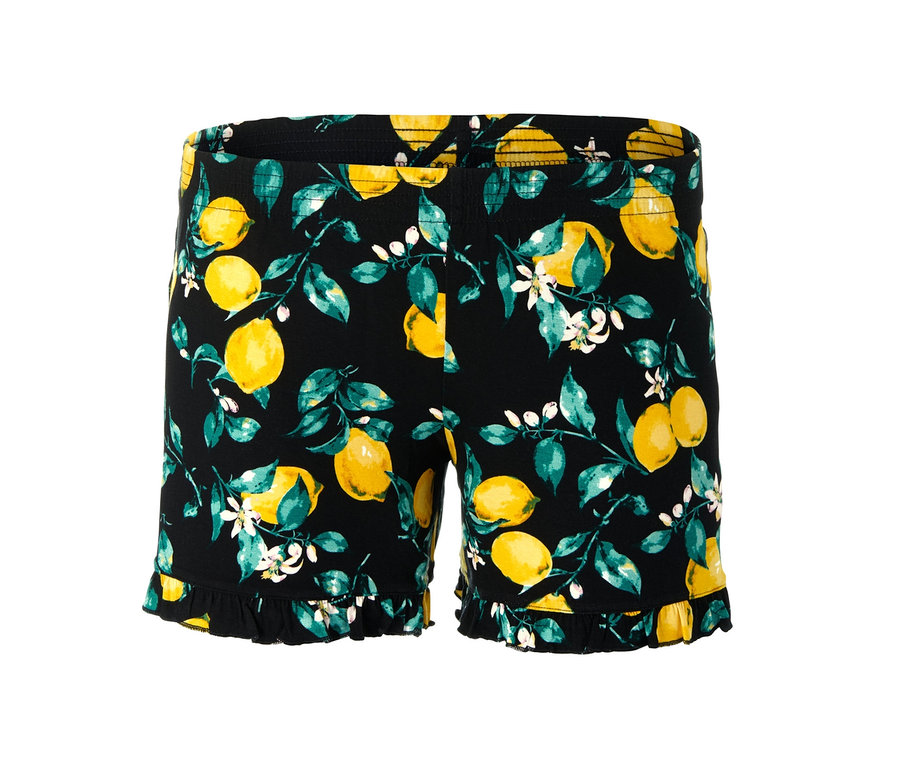Černé krátké pyžamo s potiskem citronů.
