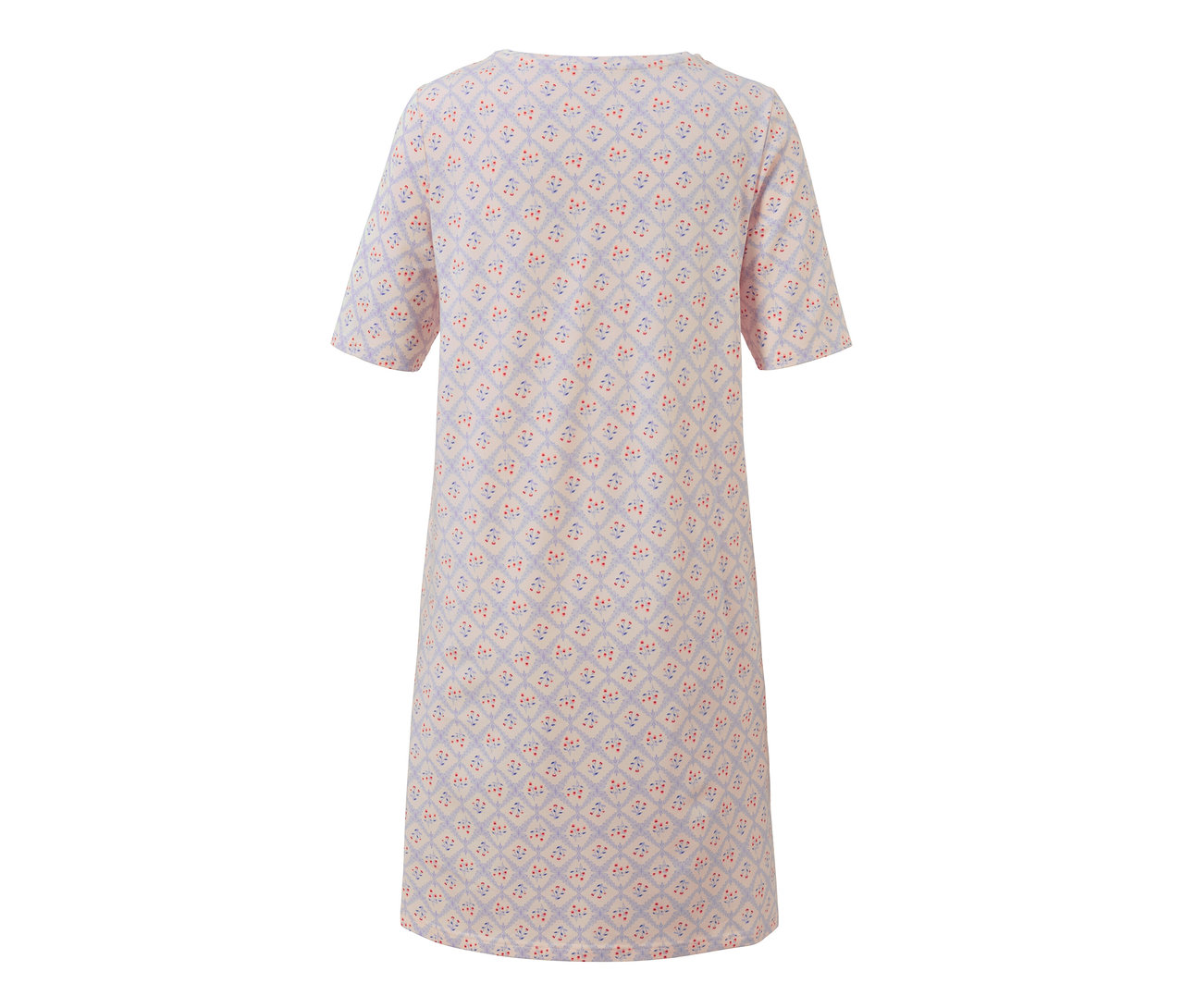 Zadní pohled na noční košili s krátkými rukávy a vzorem.