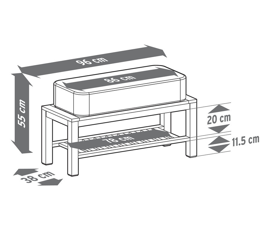 Rozměry plážového koše Premium Lounge jsou 96 cm x 86 cm x 55 cm.