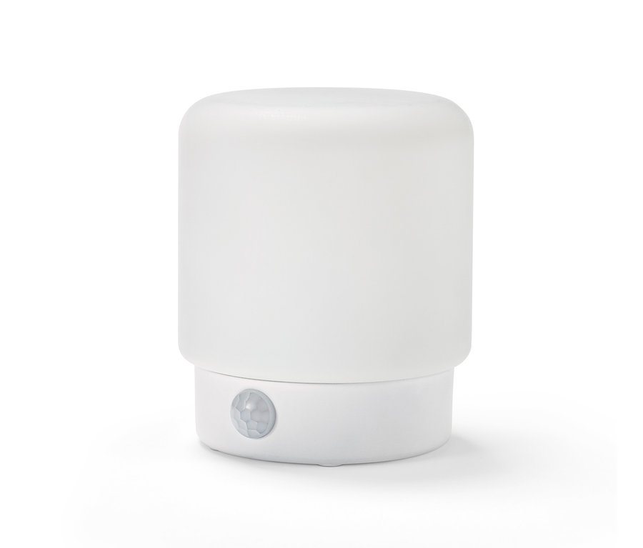 Bílá multifunkční lampička s LED a senzorem pohybu.