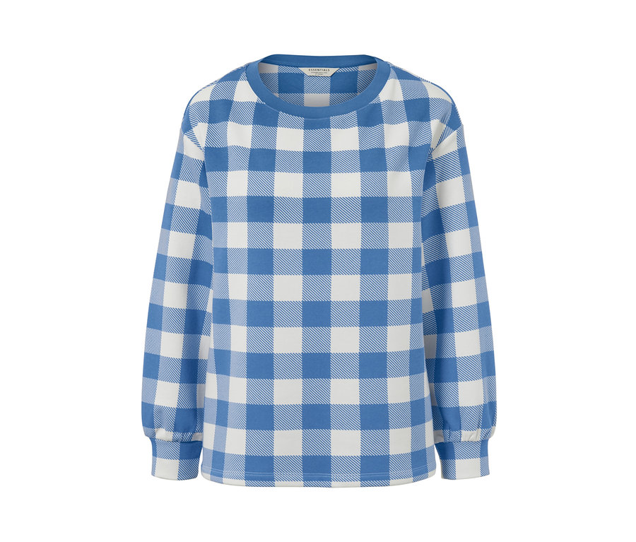 Kostkovaná mikina s dlouhými rukávy v modré a bílé barvě.
