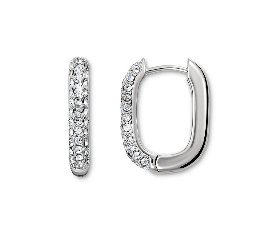 Dvoje stříbrné kreolky Iconic osázené kamínky leží vedle sebe na bílém pozadí.