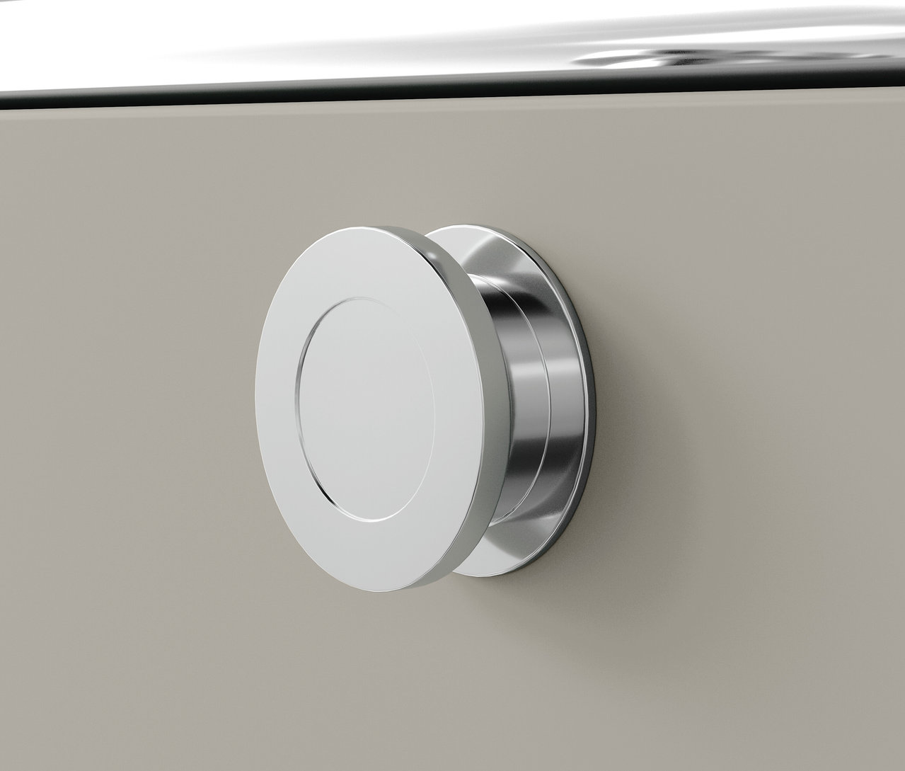 Detail kovového kontejneru na kolečkách »CN3« se 3 zásuvkami, světle šedá barva, stříbrná úchytka.