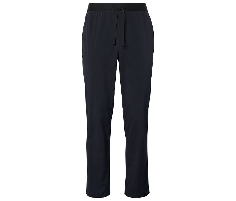 Tmavě modré funkční kalhoty se stahovací šňůrkou.