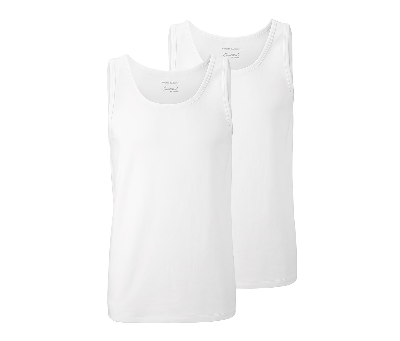 Dvě bílá žerzejová tílka.