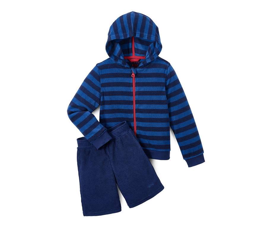 Modrá pruhovaná froté souprava se zipem.