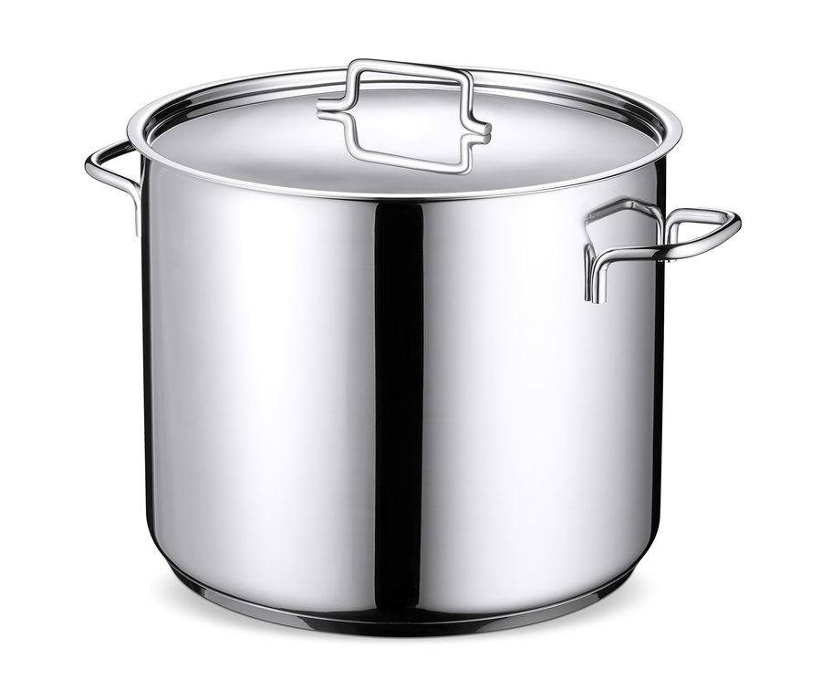 XL hrnec z ušlechtilé oceli s poklicí a držadly.