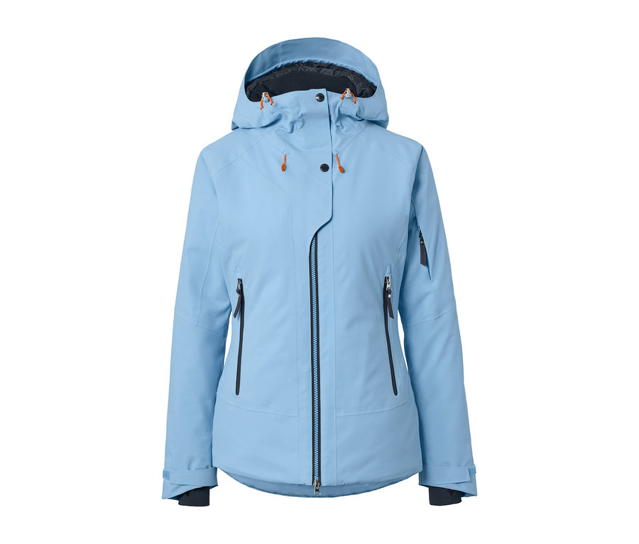 Světle modrá lyžařská bunda.