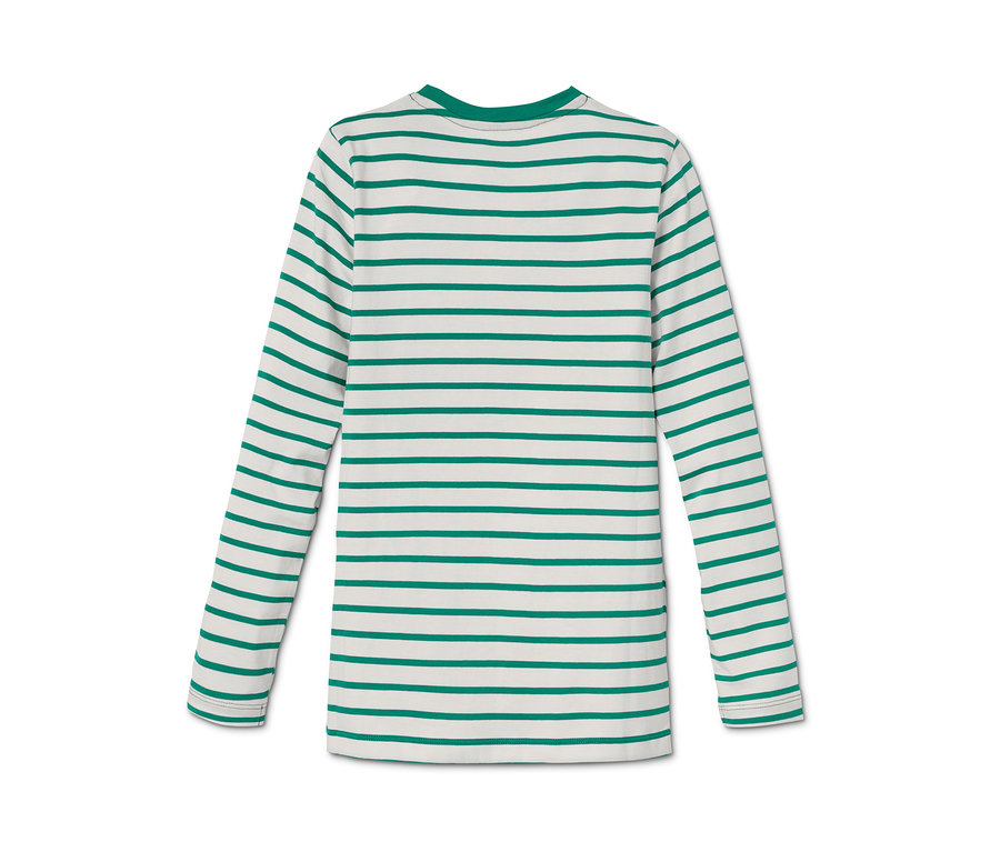 Pruhované pyžamo z biobavlny s dlouhým rukávem v zelené a bílé barvě.