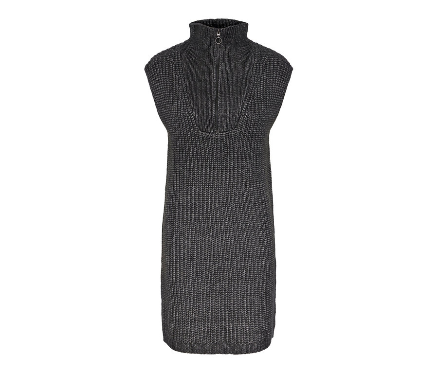 Šedé pletené šaty s krátkým zipem.