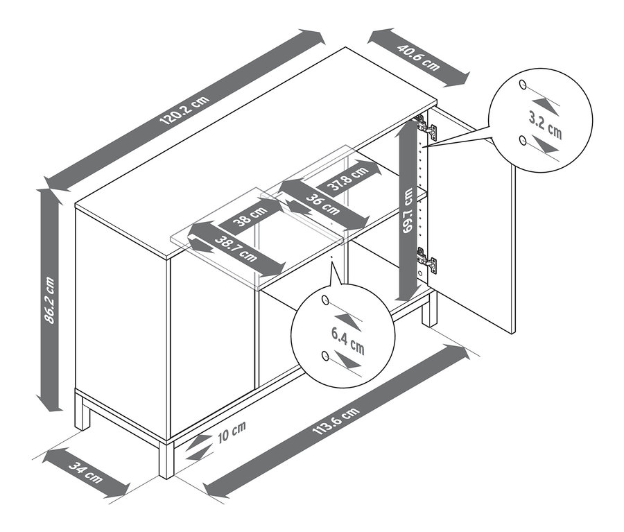 Rozměry sideboardu.