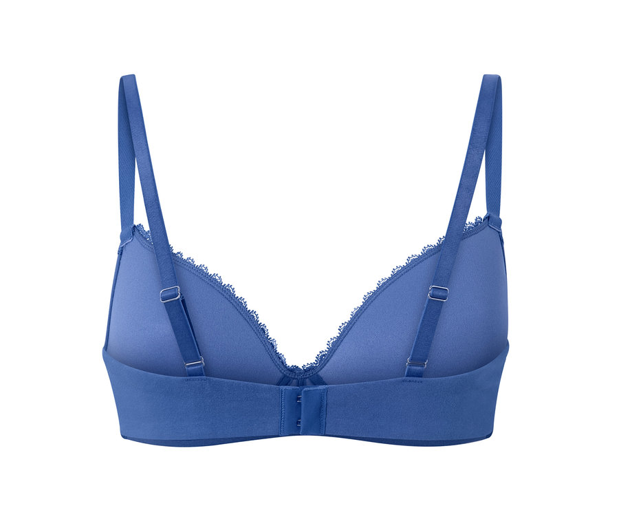 Modrá podprsenka s měkkými košíčky, pohled zezadu.