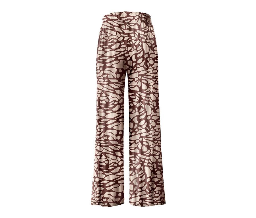 Pohodlné kalhoty s hnědým vzorem.
