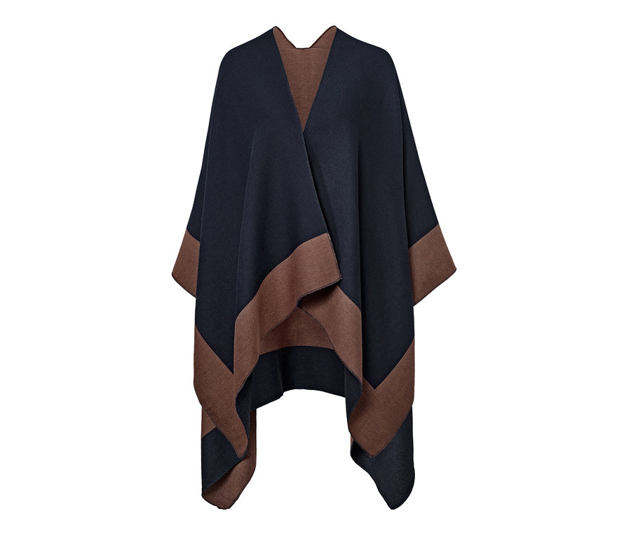 Černo-hnědé oboustranné pončo.